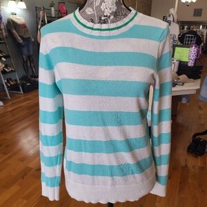 Talbots Bicolor Stripe Crewneck Pullover Sweater Blue White Size Small